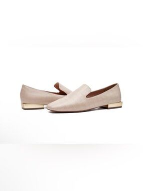 Paolo Missy Nude crocodile textured Loafers with Gold Accent Heel